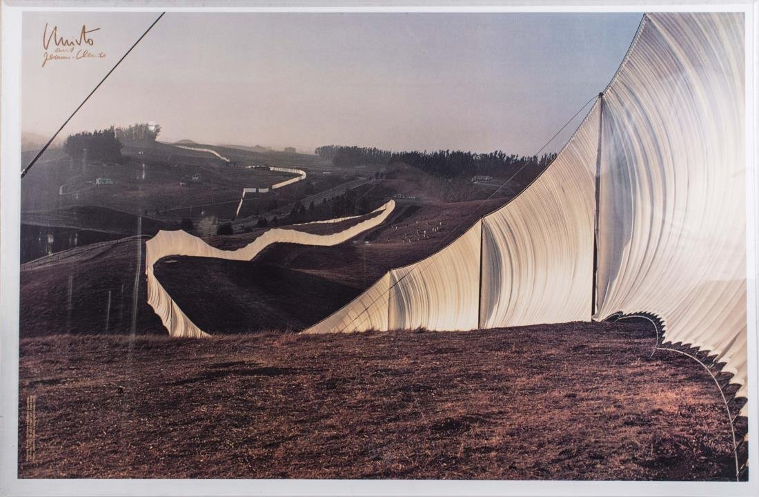 Three Jeanne-Claude and Christo Posters: Christo Wrapped Walkways, Loose Park, Kansas City, MI. Offset lithograph, 1997-1978. Photo: Jeanne-Claude, Copyright: Christo 1978. Signed in black crayon Christo et Jeanne Claude (LR). Sheet size 25 