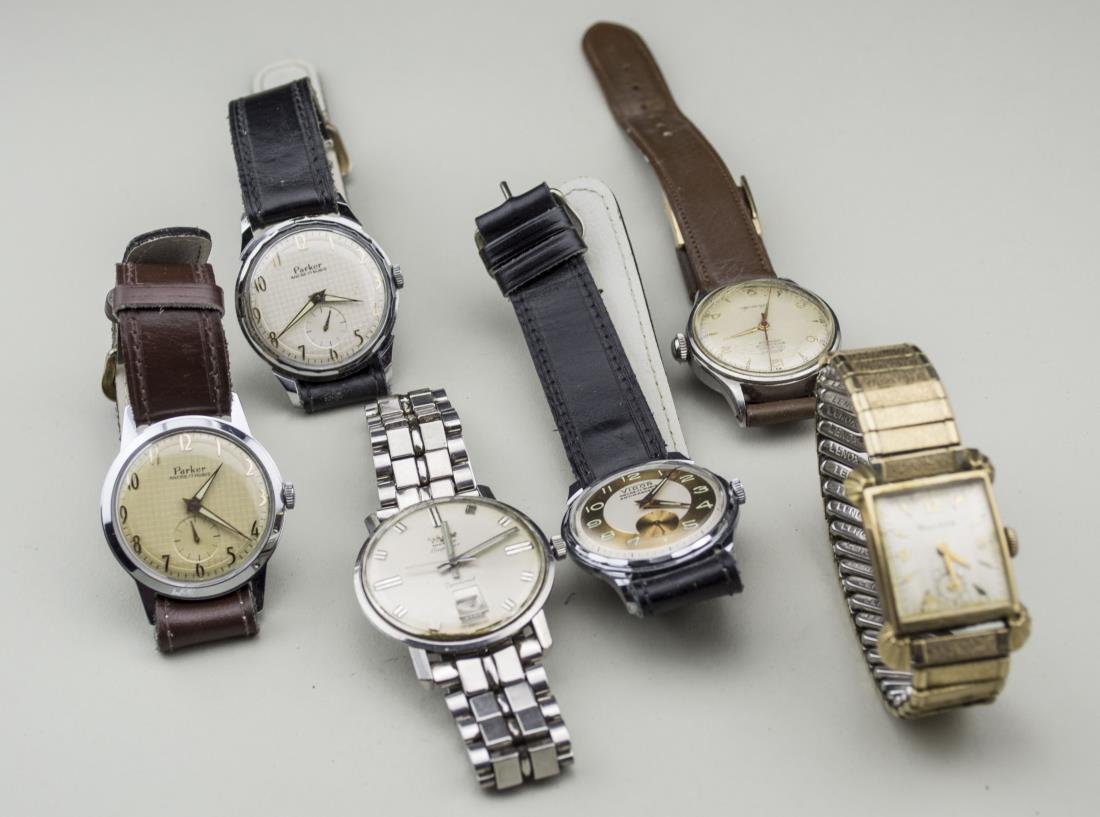 Group of Wristwatches: Comprising a Wyler Incaflex, Bulova, Two Parker, a Banner and Vidor. Notice to bidders: Condition reports and additional photographs are provided by request as a courtesy to our clients, as such any c