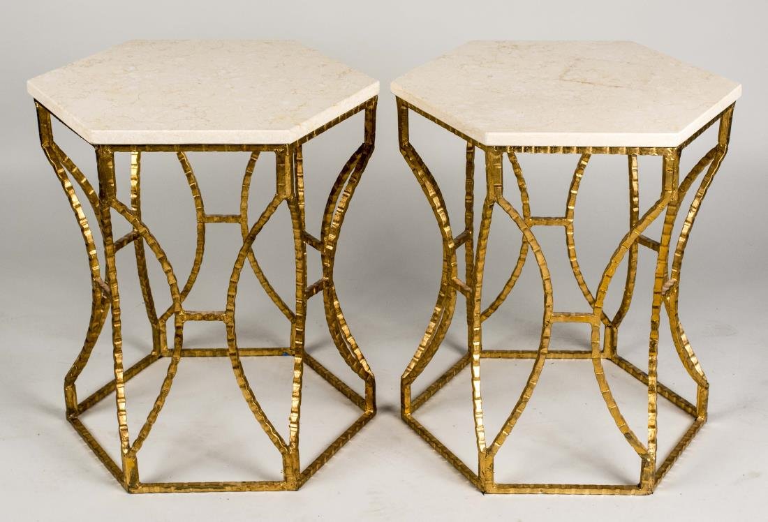 Two Travertine Top Side Tables (1 of 1)