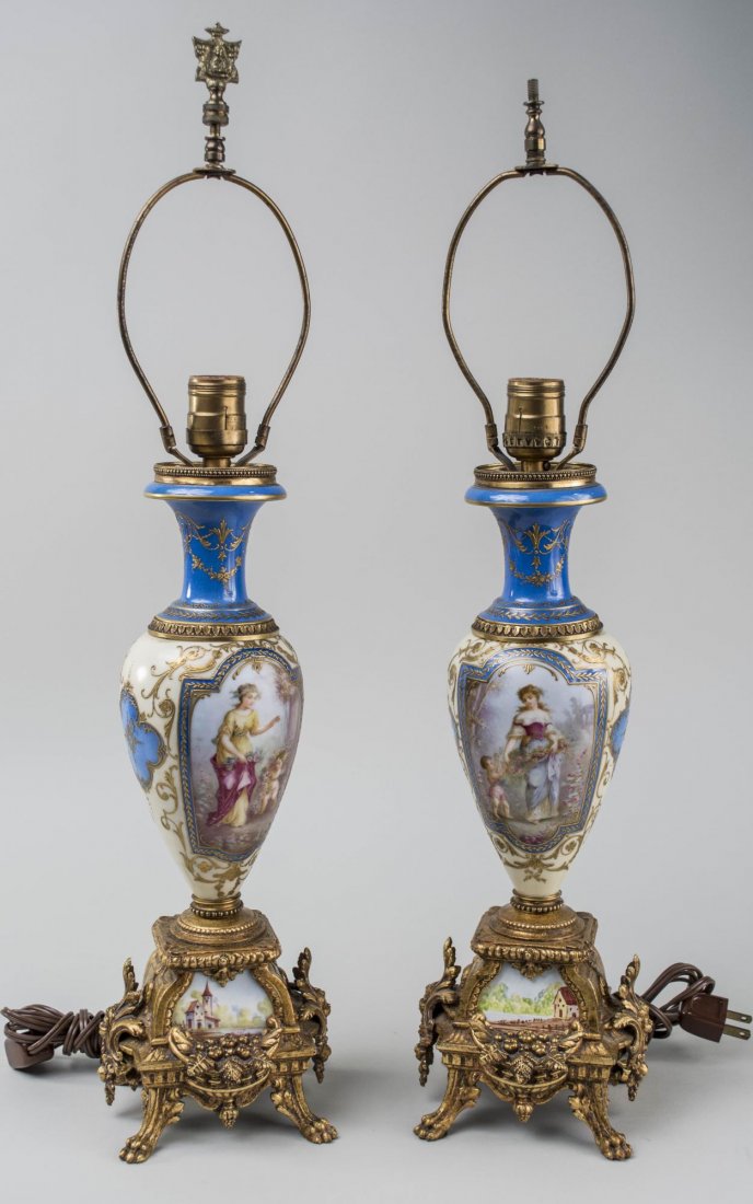 Pair of Louis XVI Style Sevres Style Lamps (1 of 3)