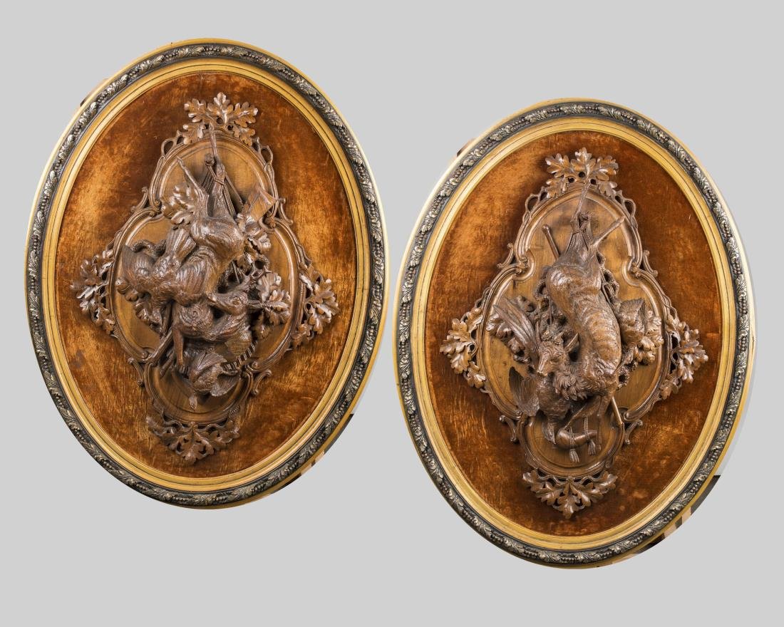 Pair of Carved Wood Animal Figural Wall Plaques (1 of 3)