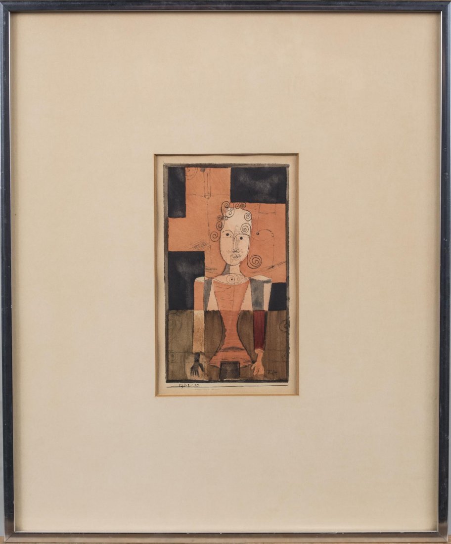 Paul Klee (Swiss, 1879-1940): Marianne. Lithograph and pochoir on paper, 1921. Published by J.S. Neuman & Rozsa. Signed in plate (LR) and dated (LL). Eva Lee Gallery label on reverse. Frame size 17 x 14 inches, sight size 7.5 x 4.