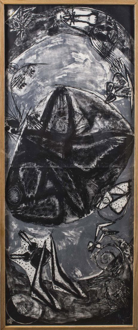 Frank Lobdell (American, 1921-2013): Untitled (Abstraction). Lithograph. Unsigned. Frame size 56 x 23 inches, sight size 54 x 21 inches. Framed. Provenance: From the Estate of Ernest De Soto Notice to bidders: Condition reports and addit