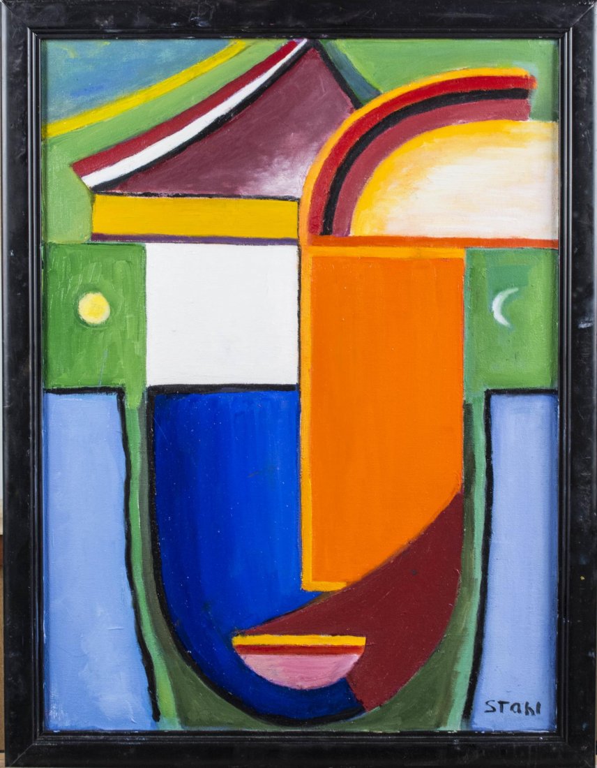 David Russell Stahl (American, b. 1943): Abstracted woman. Oil on canvas, 21st century. Signed (LR). Canvas size 24 x 18 inches. Framed. Notice to bidders: Condition reports and additional photographs are provided by request as a courtesy to