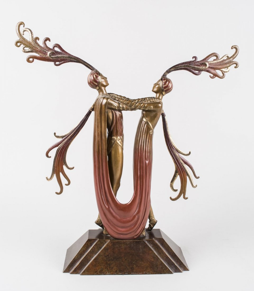 After Romain de Tirtoff, Erte (Russian,1892-1990): Kiss. Bronze, 1984. Stamped 'Erte' and 'Fine Art Acquisitions, 1984.' Numbered 38/300. Height 20.5 inches. Notice to bidders: Condition reports and additional photographs are provided by request as a