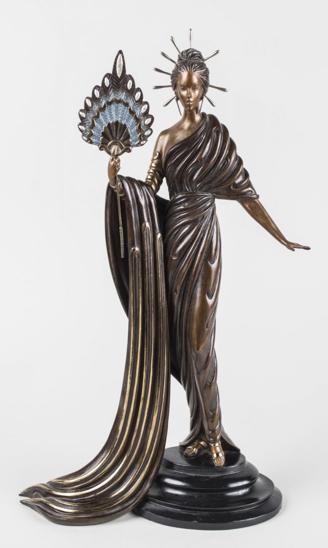 After Romain de Tirtoff, Erte (Russian,1892-1990): Aphrodite. Bronze, 1988. Stamped 'Erte' and 'Chalke & Vermilion and SevenArts, 1988.' Numbered 96/375. Height 19 inches. Notice to bidders: Condition reports and additional photographs are provided by