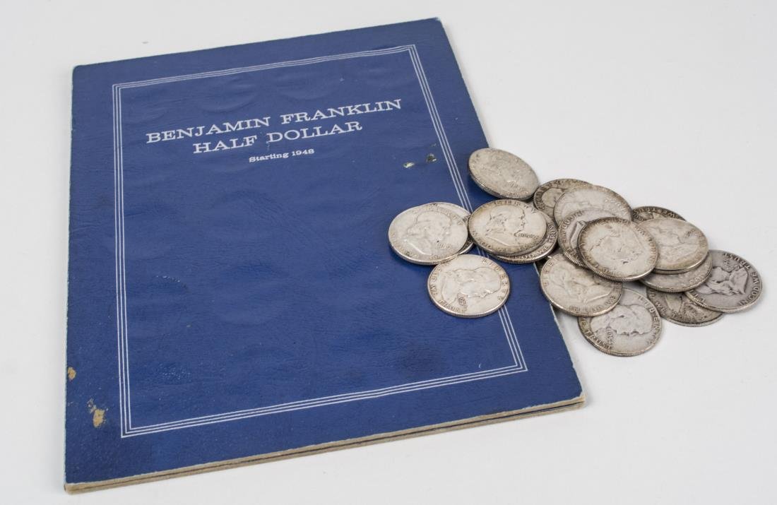 Twenty US Silver Franklin Half Dollars: Including 1950, two 1950D, 1951, 1951D, 1952, 1952D, 1953D, 1954, two 1954D, 1957D, 1958D, 1959, 1959D, 1961D, 1962,1962D, 1963, and a 1963D half dollar. Notice to bidders: Condition reports and addit