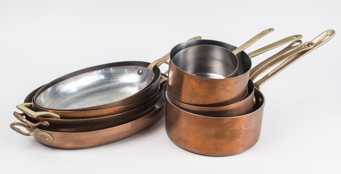 Copper Pots: Approximately ten pieces, various styles and assorted sizes. Notice to bidders: Condition reports and additional photographs are provided by request as a courtesy to our clients, as such any condition