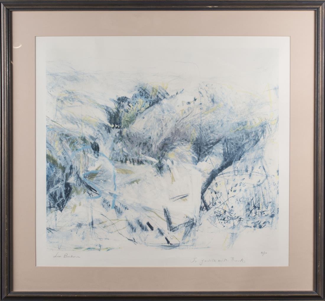 Leo Bashon (20th Century): Abstract. Lithograph. Inscribed 'AP' and 'To Judith with thanks' (LR) and signed (LR). Sight size 22 x 24 inches, frame size 28 x 31 inches. Framed. Notice to bidders: Condition reports and additional
