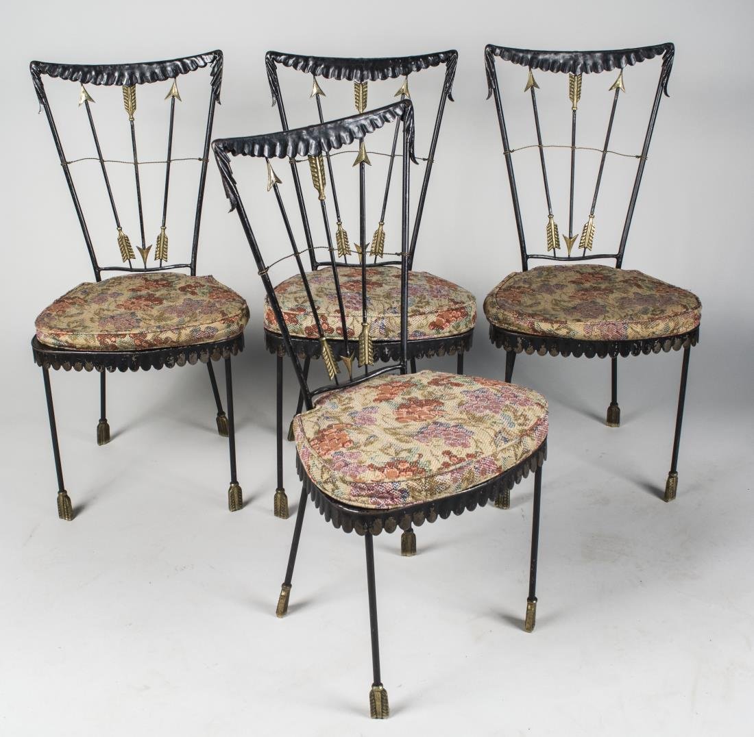 Set of Four Tomaso Buzzi Arrow Patio Chairs *: Metal arrow pattern backs. Height 36 inches, width 18 inches, depth 19 inches. Notice to bidders: Condition reports and additional photographs are provided by request as a courtesy to our clients, as