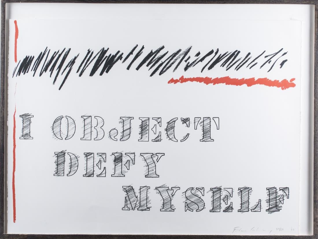 Edwin Arthur "Ed" Schlossberg (American, b. 1945): I Object Defy Myself. Lithograph in colors, 1992. Signed (LR), numbered 34/50 and dated â€˜92 in pencil. Sheet size 22.25 x 30.6 inches, frame size 33.5 x 25.25 inches. Lot Note: Edwin Arthur "Ed"