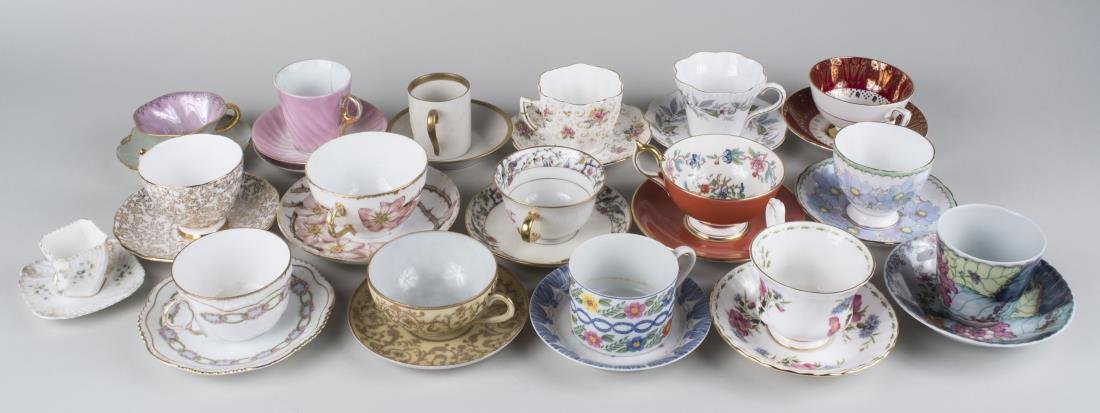 Group of Collector's Cups and Saucers: Twenty three cup and saucer sets with various patterns by various makers. Largest saucer diameter 6 1/8 inches. Notice to bidders: Condition reports and additional photographs are provided by request 