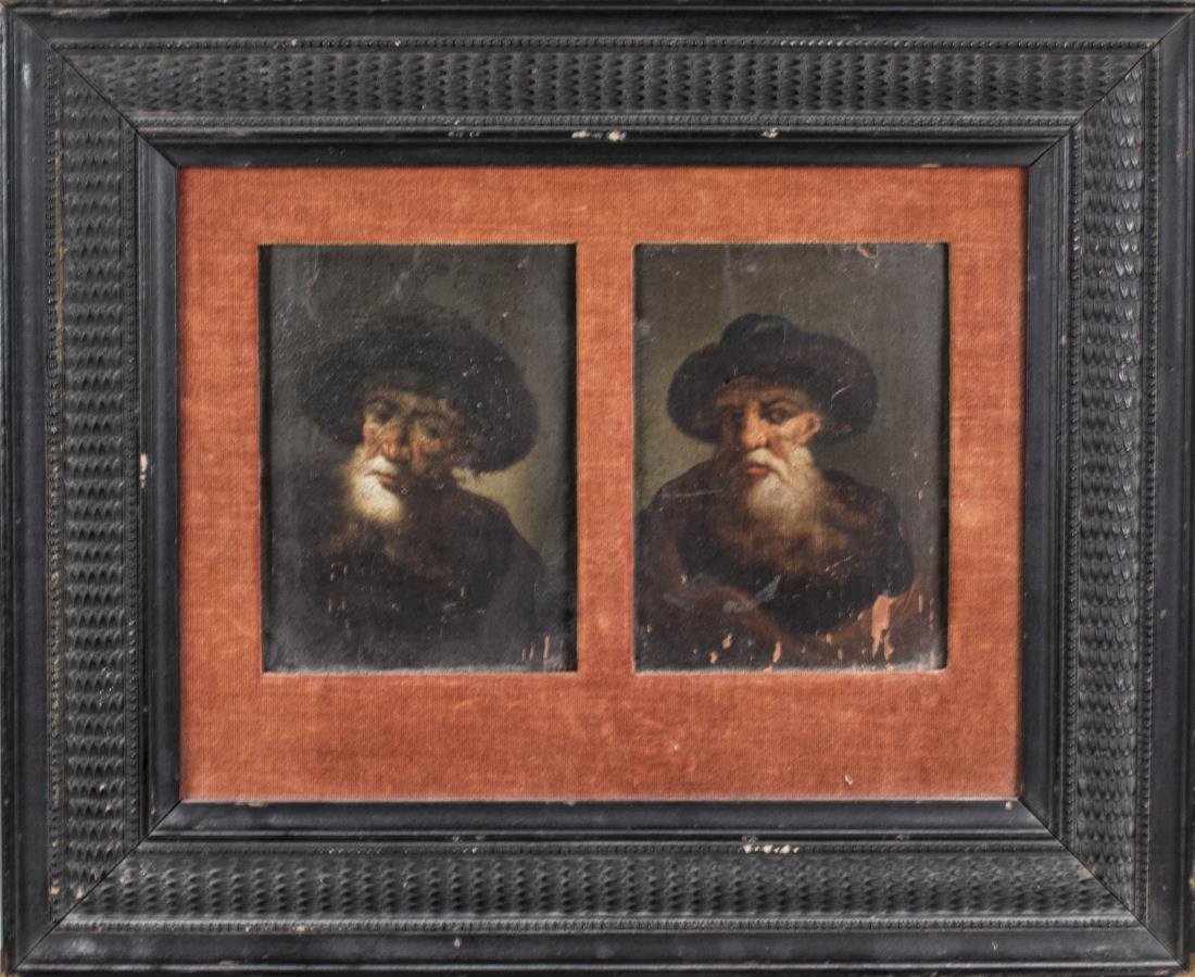 Continental School, Paintings of Two Bearded Men: Two men. Oil on board, 19th-20th century. Unsigned. Overall size 10 x 13 inches. Framed. Notice to bidders: Condition reports and additional photographs are provided by request as a courtesy to our cl