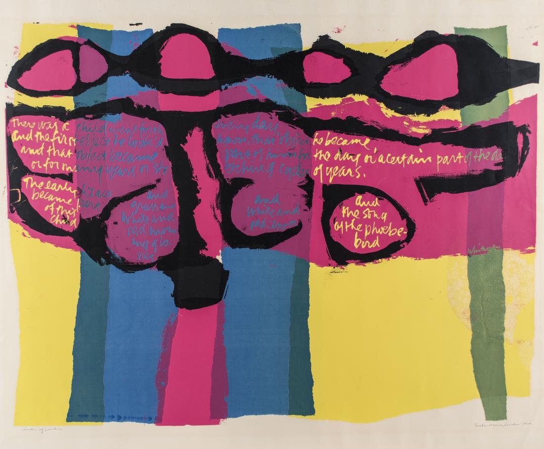 Sister Mary Corita Kent (American, 1918-1986): Shades of Wonder. Serigraph, 1963. Signed in pen (LR) and titled (LL). Sheet size 22 x 29 inches Notice to bidders: Condition reports and additional photographs are provided by request as a courtesy t