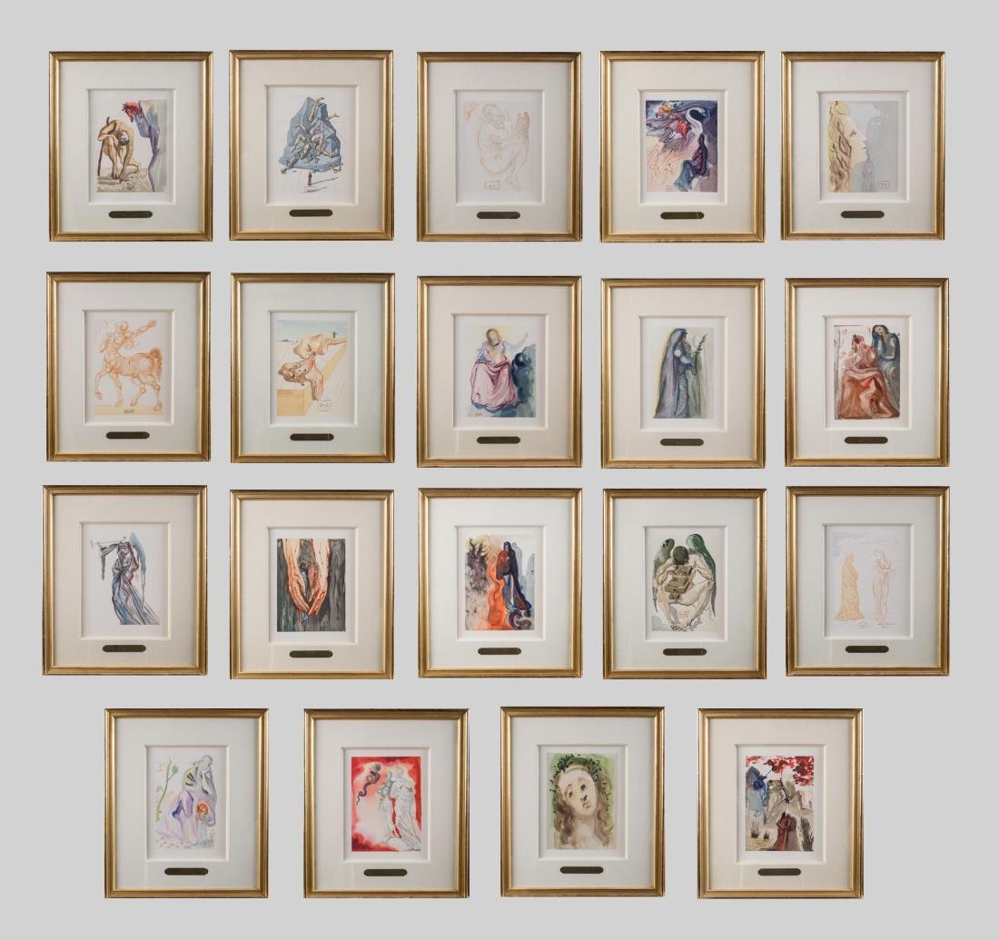 19 Works by Salvador Dali (Spanish, 1904-1989): Prints from the Divine Comedy Series: The Ascent to Venus, In the Heaven of Jupiter, The siren of the Dream, The Simoniac, The Law of climbing, Dante re-awakes, Preparation for the Final Prayer, Beatr