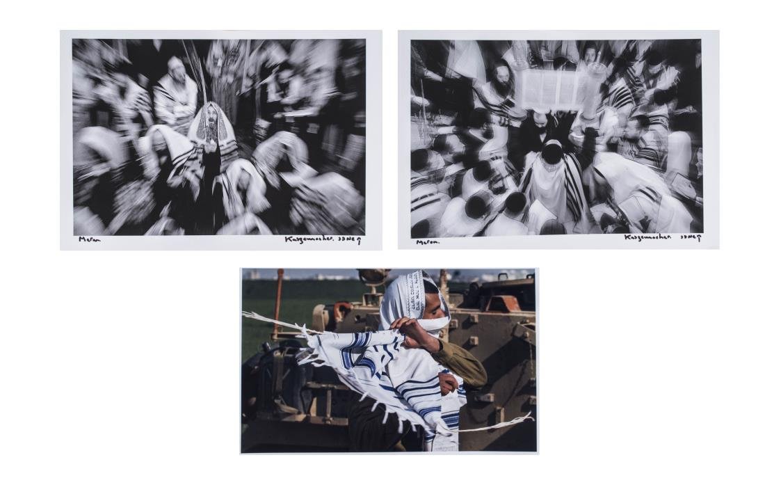 Three of Photographs of Israeli Men: Three photographs of Israeli or Middle Eastern men. Two signed 'Meron' and one unsigned. Largest 9 x 14.25 inches. Unframed. Notice to bidders: Condition reports and additional photographs are provide