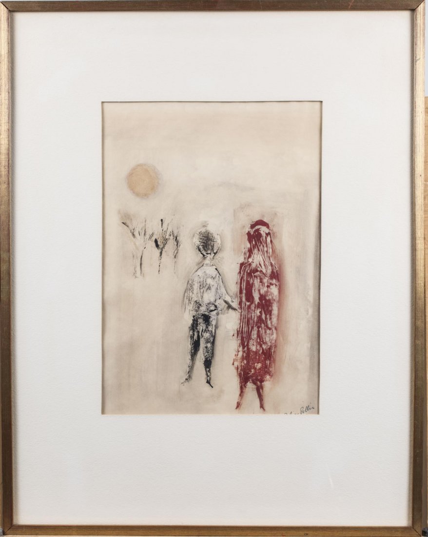Polia Pillin (American, 1909-1992): Children in the Sun. Acrylic on paper. Signed (LR). Sight size 13.2 x 9.2 inches, frame size 23 x 18.5 inches. Matted and framed. Notice to bidders: Condition reports and additional photographs are pr