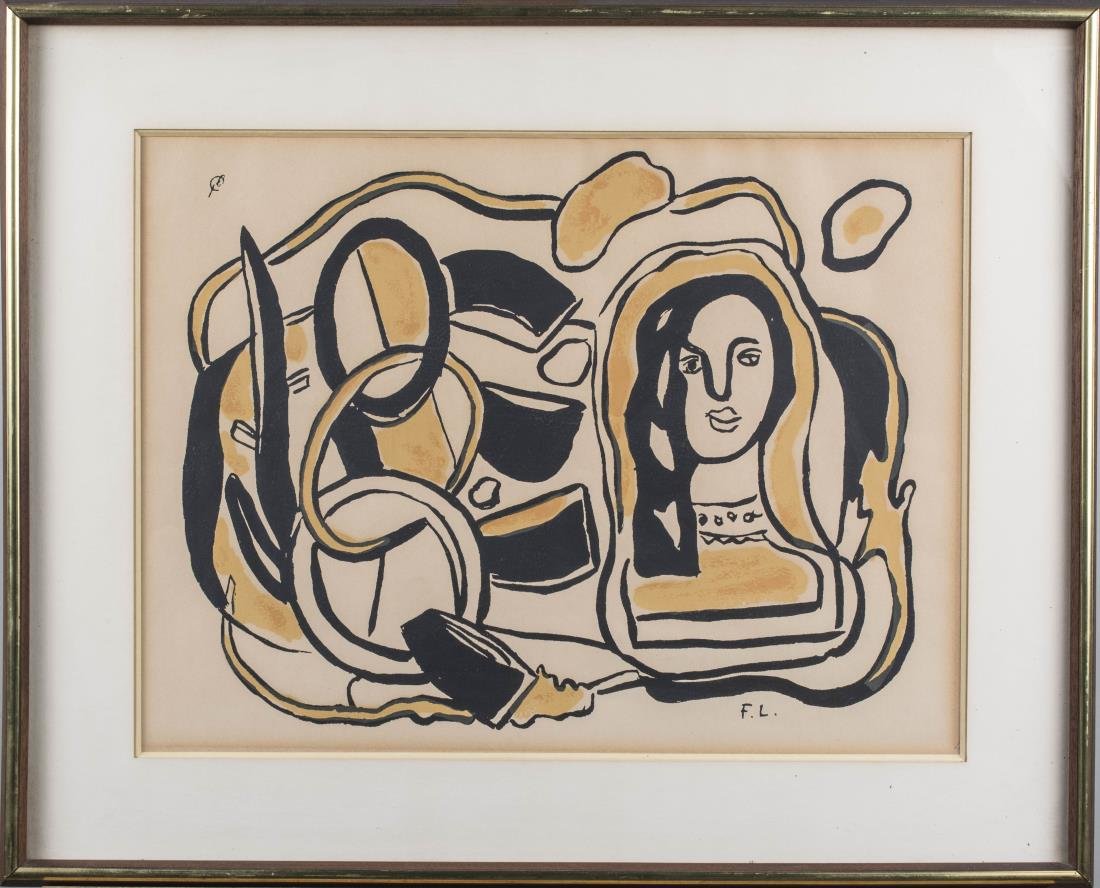 Fernand Leger (French, 1881-1955): TÃªte de Femme. Screenprint, circa 1950s. Signed in plate (LR). Sight size 13 x 17.5 inches, frame size 19 x 23 inches. Framed. Provenance: Warren Means Trust Notice to bidders: Condition reports an