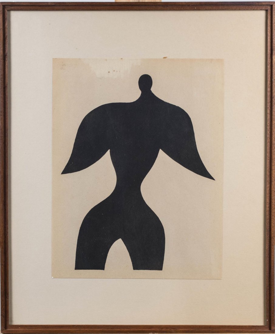 Jean Arp (French, 1887-1966): Black Torso. Lithograph. Unsigned. Sheet size 12 x 9.5 inches, frame size 18.5 x 15.5 inches. Framed. Provenance: Warren Means Trust Notice to bidders: Condition reports and additional photographs are
