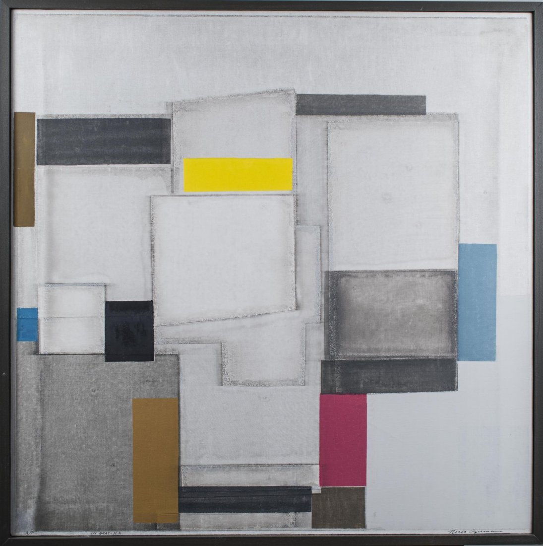 Norio Azuma (Japanese, 1928-2004): In Gray - H2. Serigraph on canvas. Signed (LR) and denoted as artist's proof. Canvas size 28 x 27.5 inches. Framed Notice to bidders: Condition reports and additional photographs are provided by reque