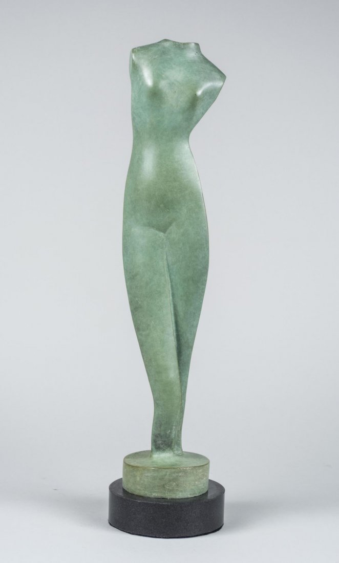 After Alexander Archipenko Bronze *: Abstract Female Torso. Patinated bronze, 20th century. Height 17 inches, with base 18 inches. Notice to bidders: Condition reports and additional photographs are provided by request as a courtesy to o