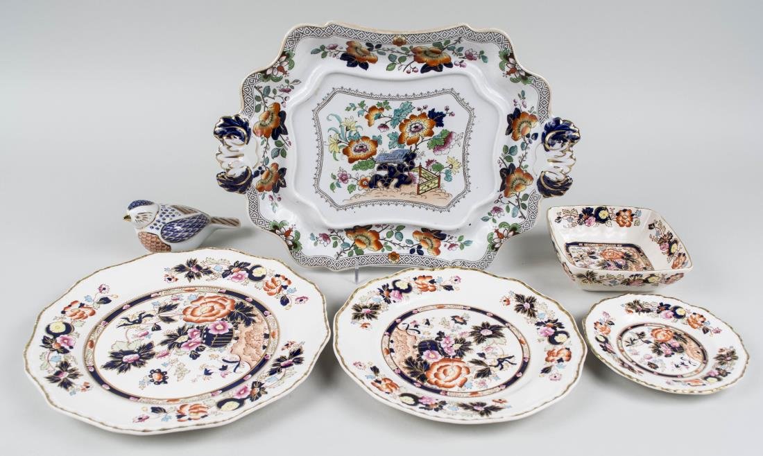 Mason's Ironstone Dinner Service: Mandarin pattern, comprising twelve dinner plates, twelve salad plates, twelve bread plates, together with assorted serving dishes by various makers in similar patterns. Dinner plate, diameter 10 1/2 