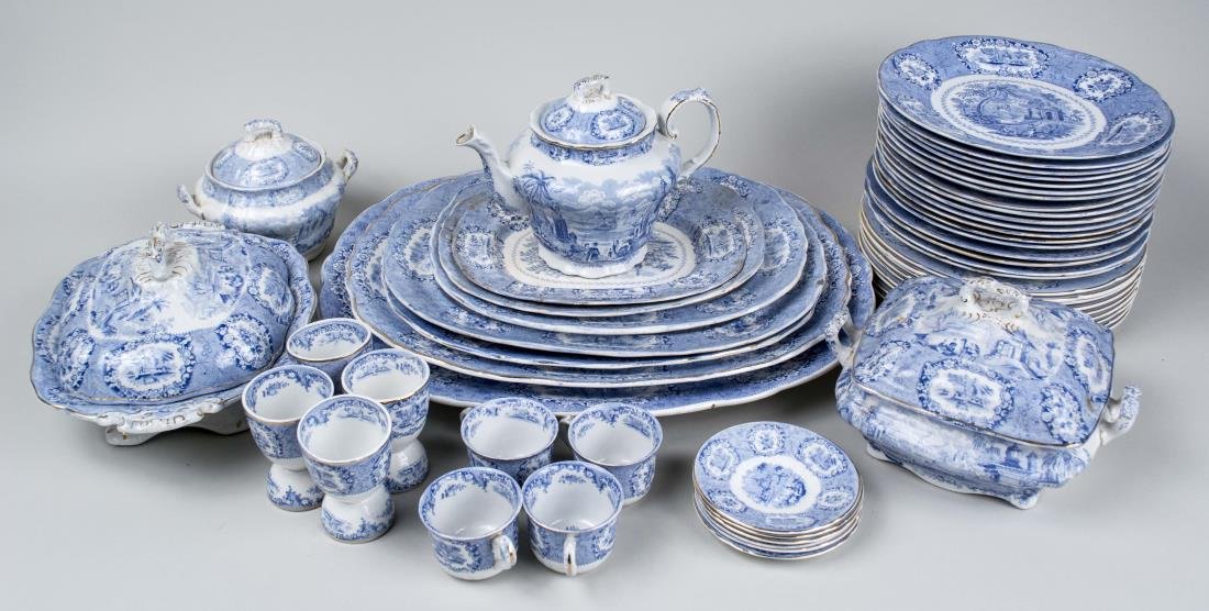 Transferware Dinner Service: Approximately two hundred and twenty five pieces, by Ridgways, Oriental pattern, comprising twenty seven dinner plates, twelve luncheon plates, eighteen dessert plates, twenty bread plates, eighteen s