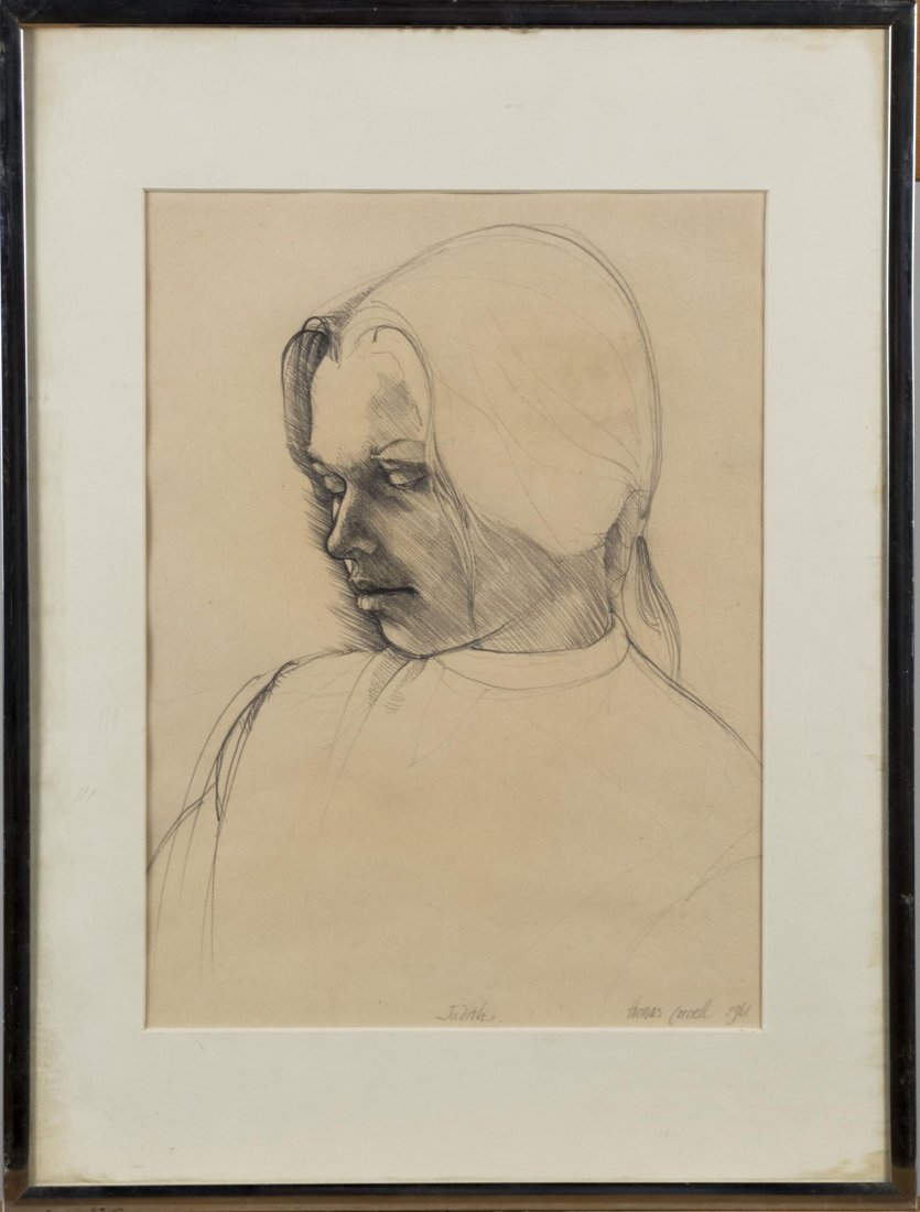 Thomas Cornell (American, b. 1937): Judith. Graphite on paper, 20th century. Signed (LR), title (LC). Inscribed on the verso 'Frances and Sidney Brody Estate'. Sight size 12 x 8.5 inches, frame size 16 x 12.5 inches. Matted and framed.