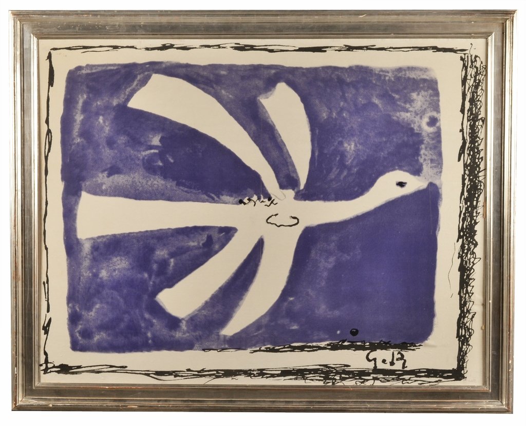 Georges Braque (French, 1882-1963): Bird Poster. Lithograph laid on board, printed circa 1960s. Signed with initials in print (LR). Informational label on reverse. Sheet size 66 x 52.5 inches. Provenance: William C Kennedy Assoc., New Y