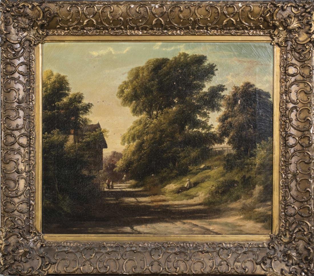 Continental School (18th/19th Century): Road Through a Forest. Oil on canvas, 18th/19th century. Unsigned. Canvas size 20 x 24 inches. Framed. Notice to bidders: Condition reports and additional photographs are provided by request as a cour