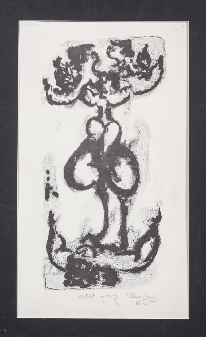 Chaim Gross (Polish/American, 1904-1991): Inkblot. Lithograph, 1963. Signed, dated and inscribed 'artist proof' (LR). Sheet size 25 x 16 inches. Notice to bidders: Condition reports and additional photographs are provided by request as a cour