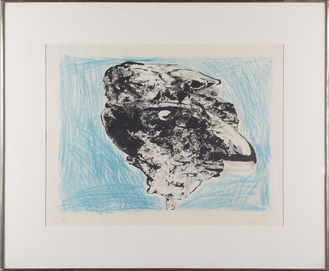 Enrico Baj (Italian, 1924-2003): Bird Head. Lithograph. Signed (LR), numbered 11/21 (LL). Sight size 21 x 28 inches, frame size 32 x 38 inches. Matted and framed, Notice to bidders: Condition reports and additional photographs are pr