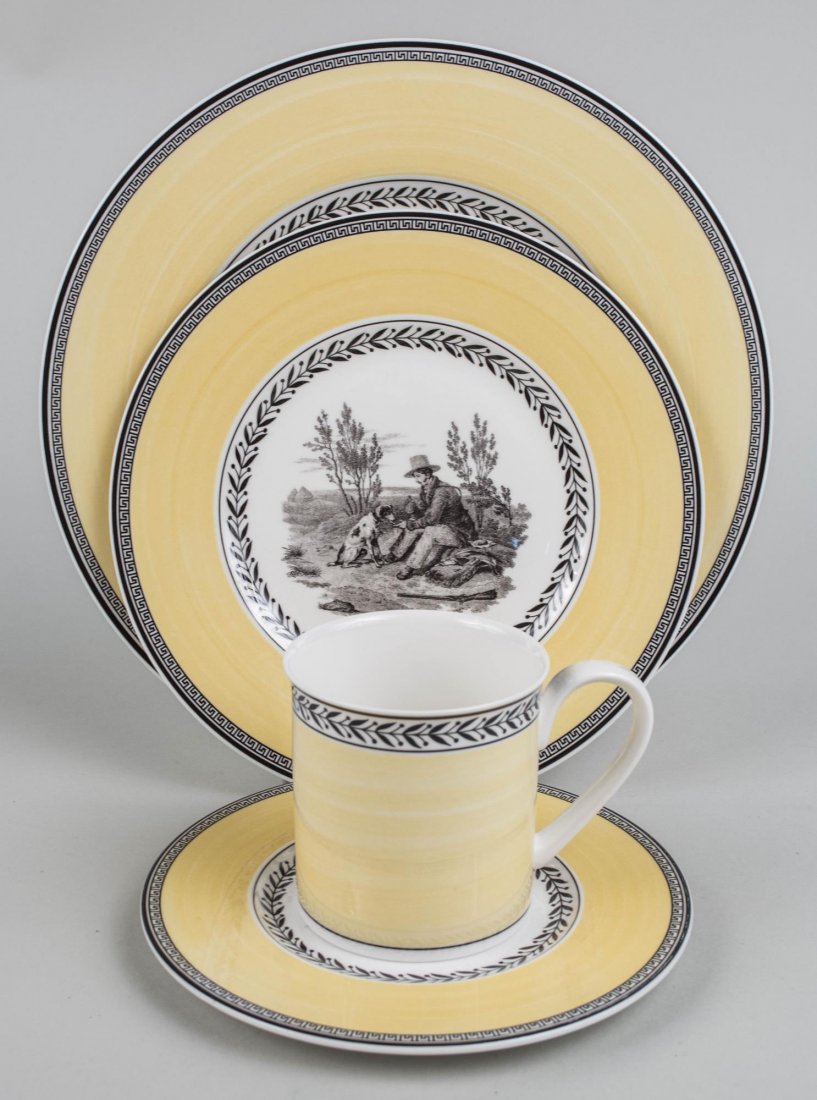 Villeroy & Boch Porcelain Assembled Dinner Service: Approximately eighty nine pieces, assembled from the Audun Promenade, Fleur, and Chasse patterns, comprising thirteen dinner plates, twelve salad plates, seventeen bread plates, four soup plates, a ch