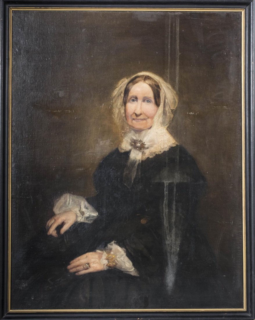 American School (Mid-19th Century): Portrait of Eliza Burd. Oil on canvas, mounted on board. Canvas size 46.125 x 36 inches. Framed. Provenance: Ex. coll. Hirshhorn Museum and Sculpture Garden, Smithsonian Institution (86.4765). Likely 
