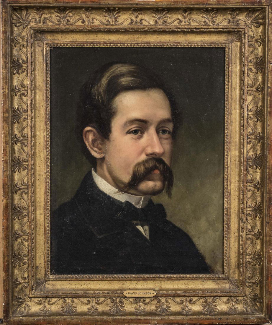 David Johnson (American, 1827-1908): Self Portrait. Oil on canvas, 1860. Signed and dated on the verso. Canvas size 17 x 14 inches. Framed. Notice to bidders: Condition reports and additional photographs are provided by request as a cour