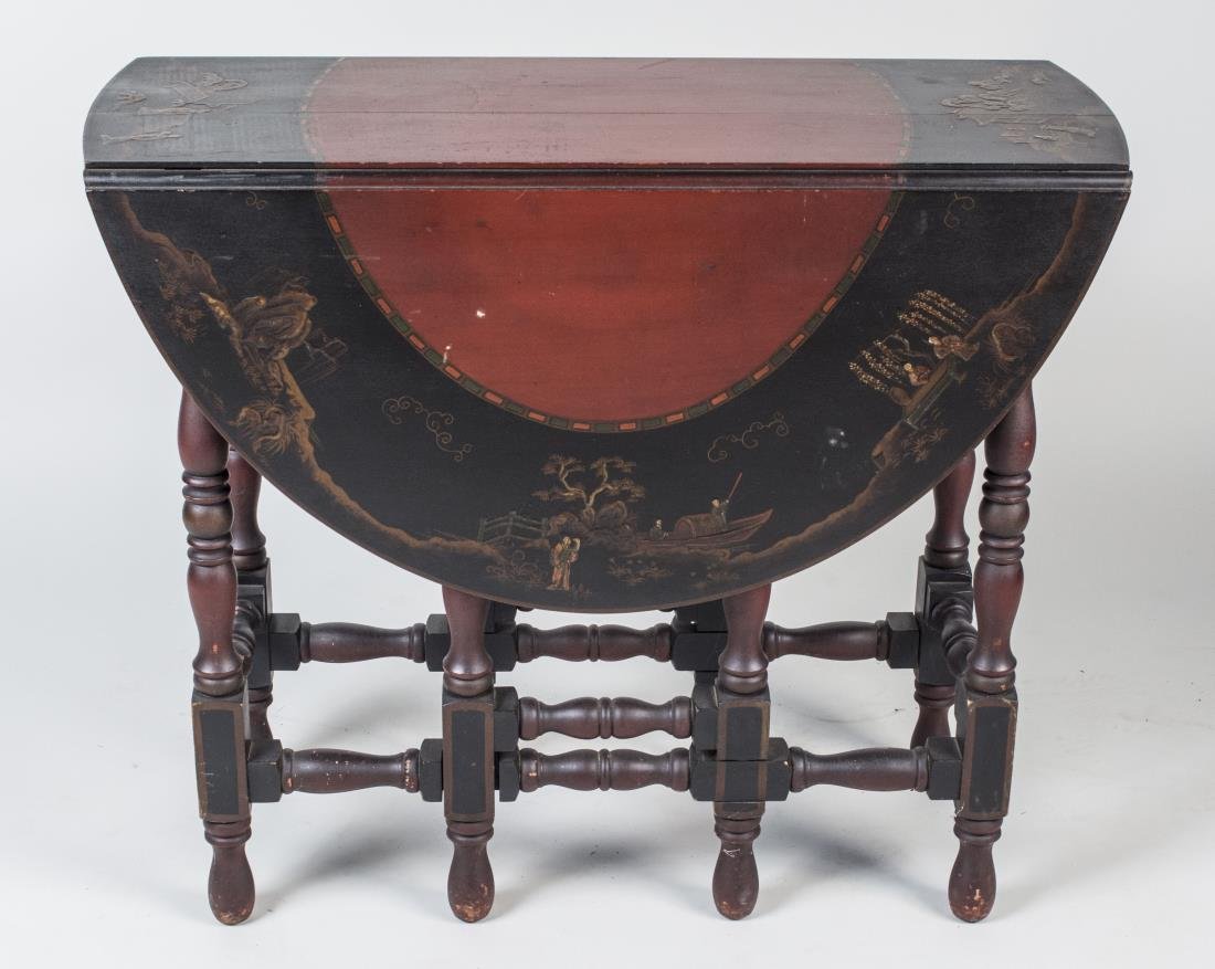 Fruitwood Drop Leaf Table: Drop leaf, gate leg table on turned legs. Height 29 inches, width 34 inches, depth 14 inches. Notice to bidders: Condition reports and additional photographs are provided by request as a courtesy to o