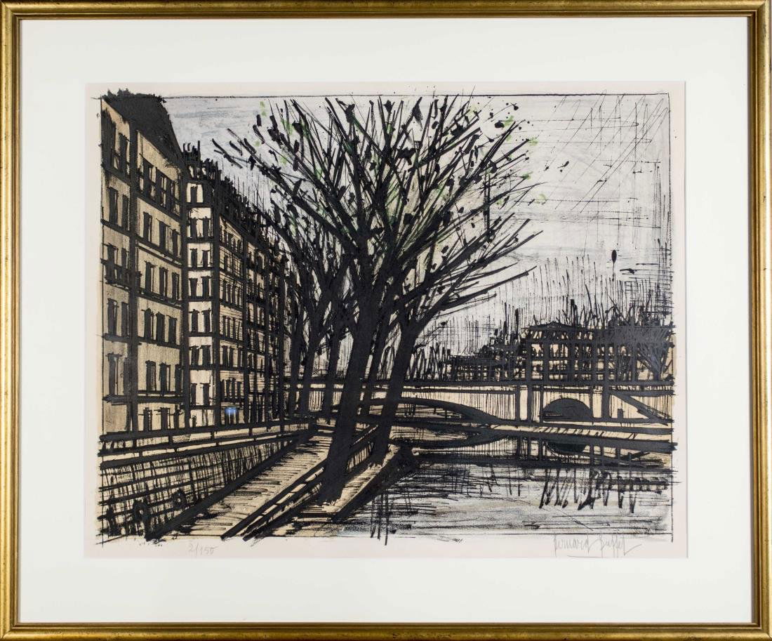Bernard Buffet (French, 1928-1999): Paris, L'Ile Saint-Louis. Color lithograph on paper, 1962. Signed 'Bernard Buffet' in pencil (LR) and numbered 2/150 (LL). Edition of 150 plus 30 proofs (Mourlot, 33). Image size 20.25 x 26.25 inches.