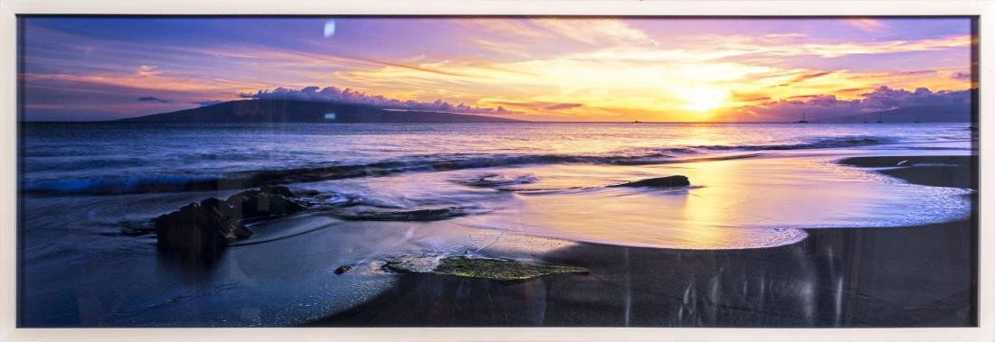 Peter Lik (American/Australian, b. 1959): Island of the Sun (Lahaina, Maui, Hawaii). Cibachrome color print mounted on plexiglass. Edition 205/950. Certificate of authenticity attached to the verso. Size 59 X 20 inches. Framed. Notice to bidd