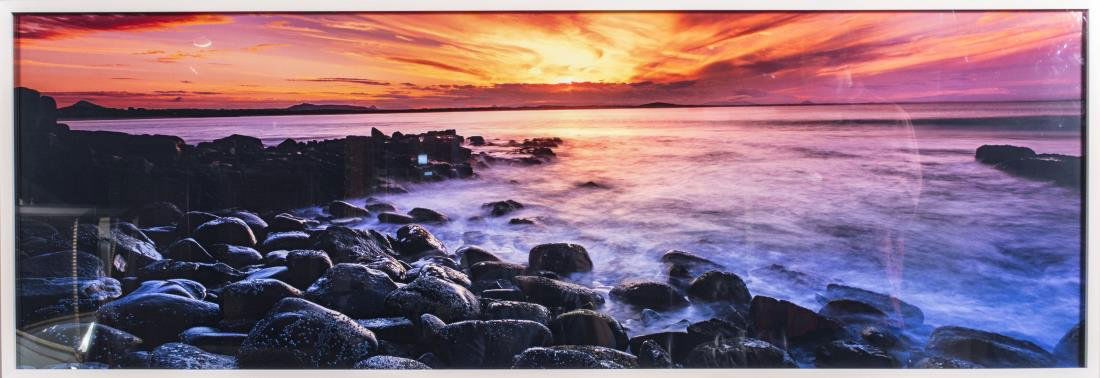 Peter Lik (American/Australian, b. 1959): Last Light (Laguna Bay, Noosa National Park). Cibachrome color print mounted on plexiglass. Edition 116/950. Certificate of authenticity attached to the verso. Size 79 X 27 inches. Framed. Notice to b