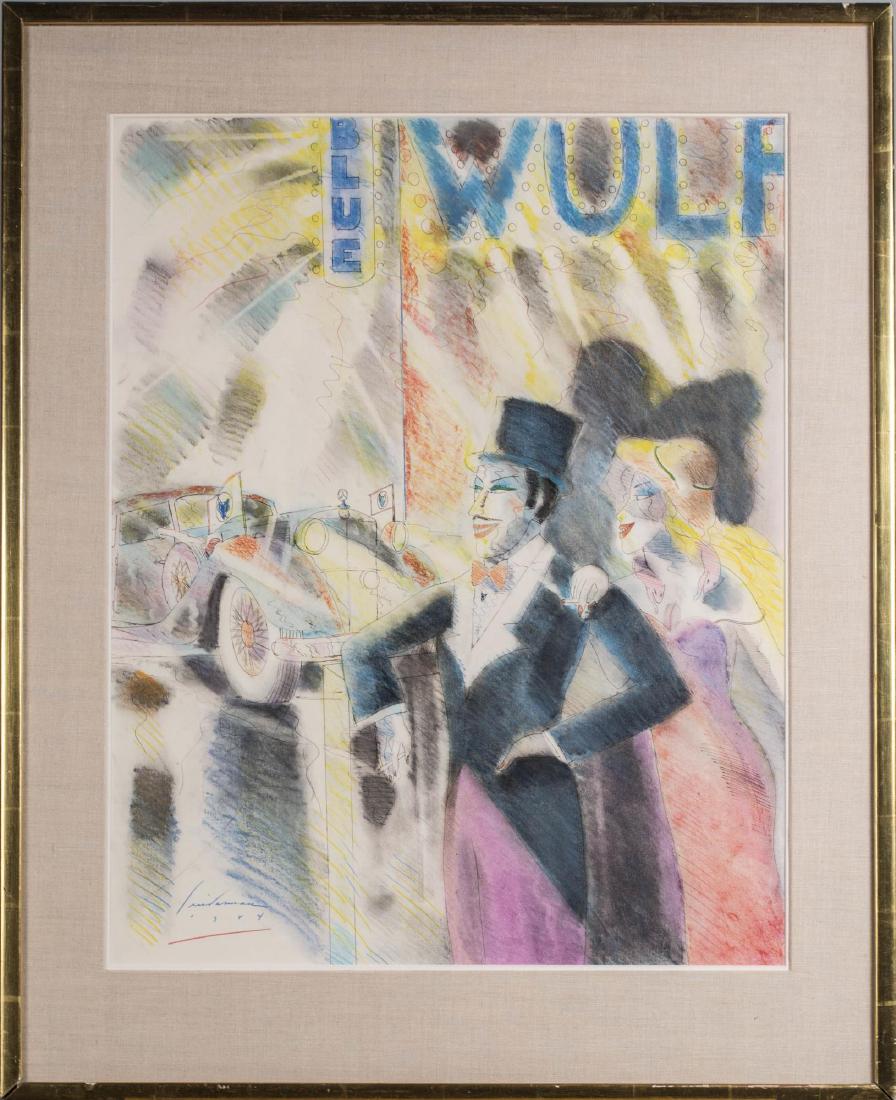 Earl Linderman (American, b. 1931): Out on the Town. Pastel on paper, 1984. Signed and dated (LL). Sight size 29 x 22 inches. Matted and framed. Notice to bidders: Condition reports and additional photographs are provided by request as 