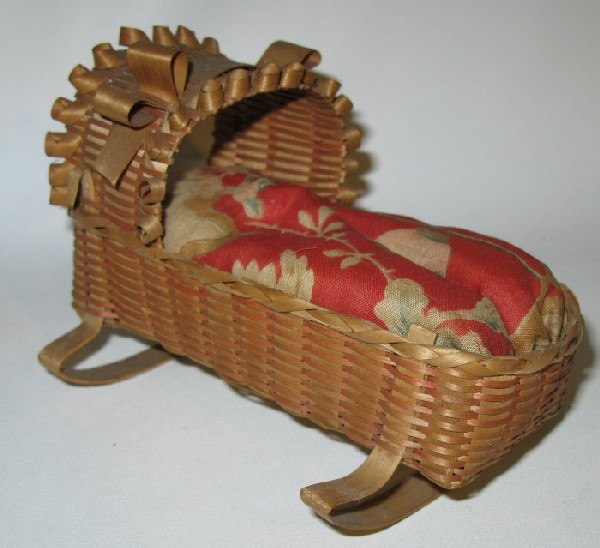 Vintage Hand-woven Native Miniature Doll Cradle Bas: New England, split birch. 6.5 L x 3.5W x 4" H