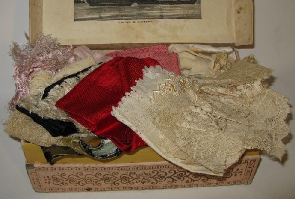 Lot Vintage Fancy Trim and Lace, : silk sashes, ties, handkerchiefs