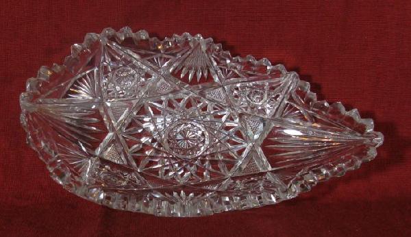Cut glass pickle dish: 8 1/2" long,