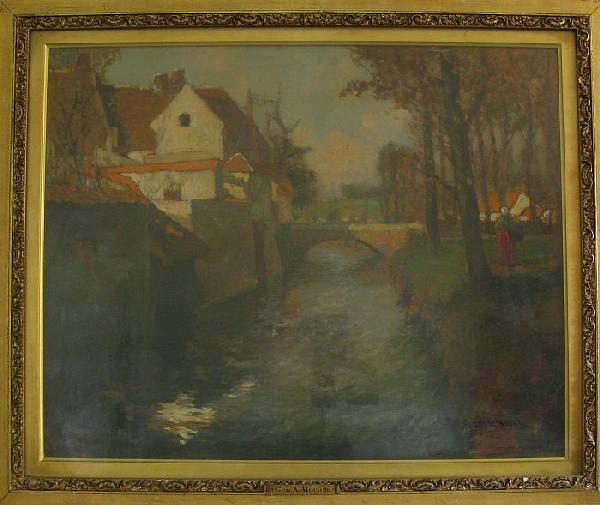 Normandy Stream: George Ames Aldrich (1872-1941) American G. Ames Aldrich lower right. Oil on panel 20 x 25 in., under glass