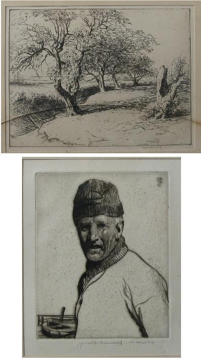 William Lee Hankey, "Loup de Mer (Seawolf)&q: etching on paper, signed lower right, together with Kerr Eby, "The Old Orchard", etching on paper, signed lower right.
