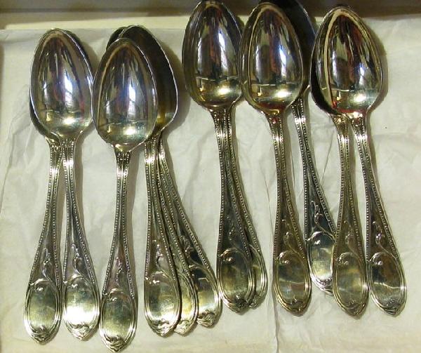 Twelve coin silver tablespoons: N. Harding & Co. 14 troy oz.