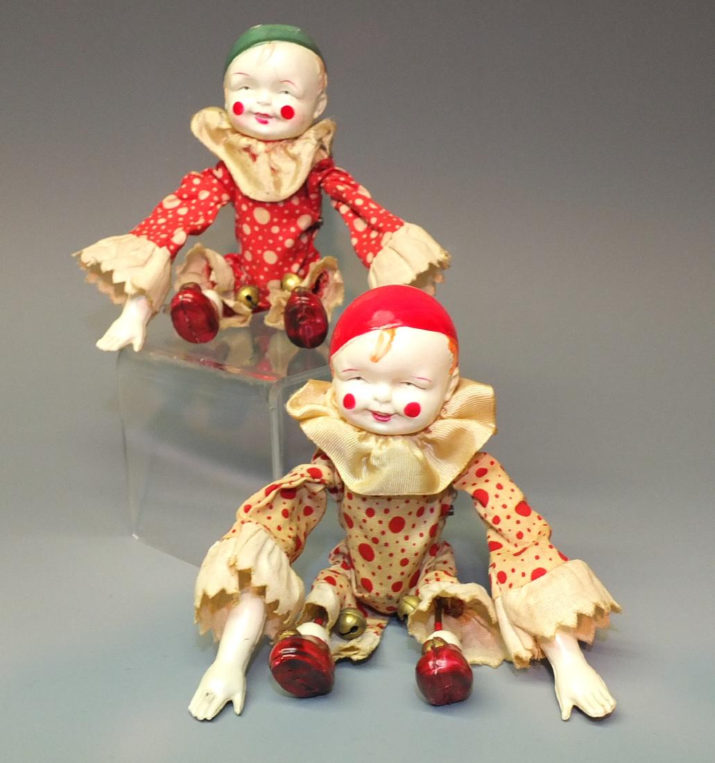 2 WINDUP CELLULOID TUMBLING CLOWN ACROBATS (1 of 3)