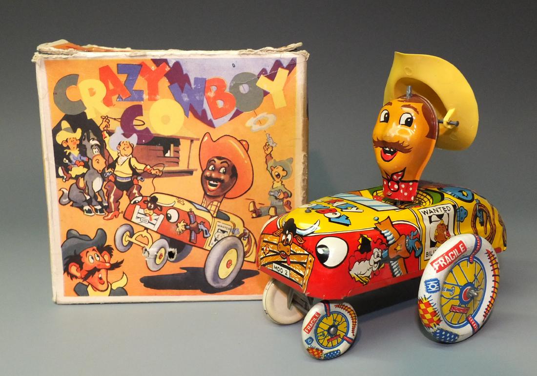 SCARCE COWBOY CRAZY CAR TIN WIND & BOX (1 of 9)