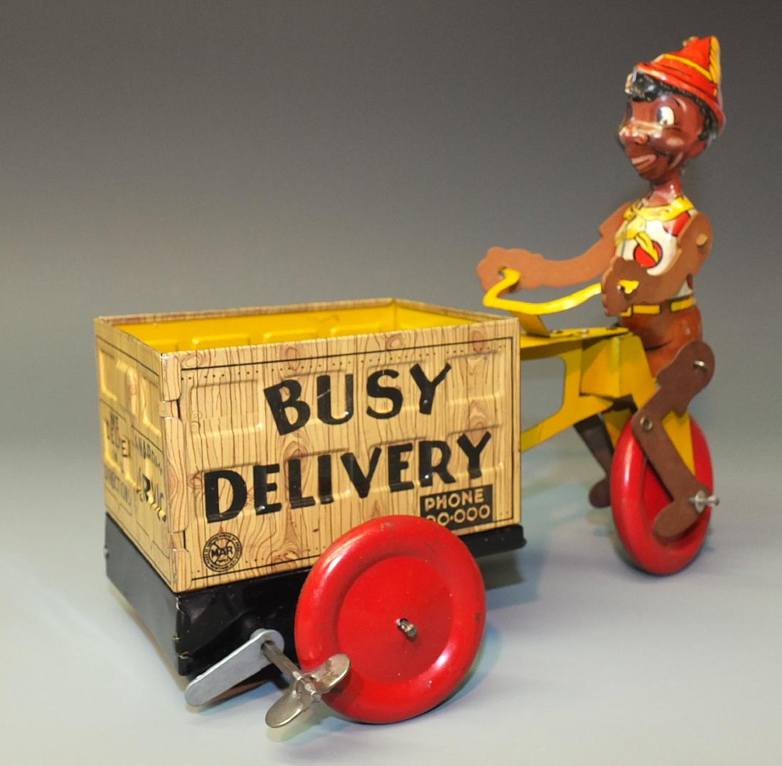 SCARCE MARX TIN BLACK PINOCCHIO BUSY DELIVERY CART (1 of 9)