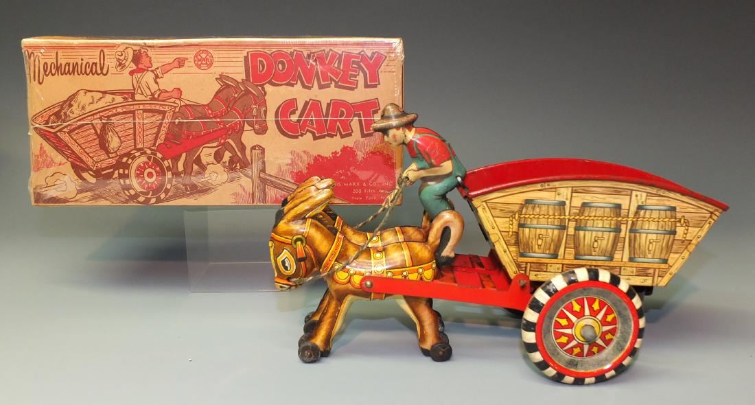 MARX MECHANICAL DONKEY CART TIN WINDUP & BOX (1 of 7)